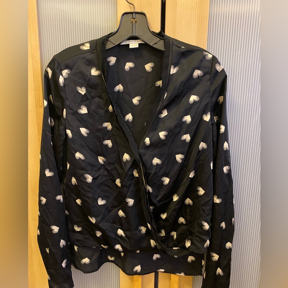 Cooper & Ella heart print wrap front blouse Size xs
